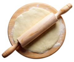 Rolling pin and pizza dough on a board on a transparent background png