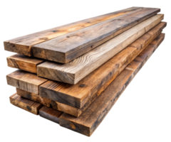 Stack of reclaimed wood planks on a transparent background png