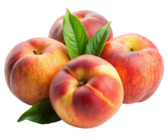 Group of ripe nectarines with leaves on a transparent background png