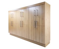 Wooden cabinet with multiple doors on a transparent background png