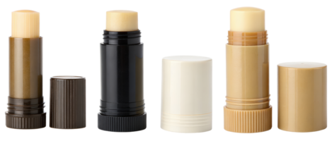 Three cosmetic balm tubes on a transparent background png