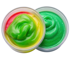 Two bowls of colorful creamy dessert on a transparent background png
