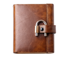 Brown leather journal with lock clasp on a transparent background png