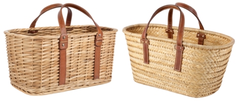 Two wicker shopping baskets on a transparent background png
