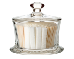 Glass Jar with Lid Containing Sugar Cubes and Toothpicks on a transparent background png