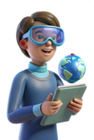 A boy wearing goggles holding a tablet with a globe on it png