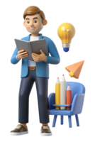 A man reading a book with a chair and light bulb png