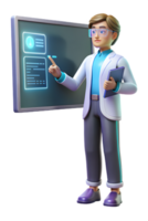 A man in a lab coat is standing in front of a blackboard png