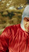 Astronaut Wears Helmet And Observes The Clearing In The New Planet video