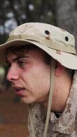 Soldier Tired Of Running He Remarries Behind The Trunk Of A Tree In The Forest video