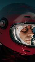 Astronaut Man With Helmet Explores A Desolate Planet At Night In Mountain video