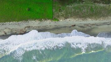 Rough France Ocean With Beach Nature Background Overhead Vertical Relaxing video