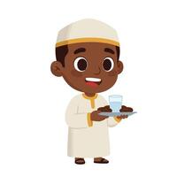 Ramadan Special Moment With Muslim Man Holding Dates and Sweets vector