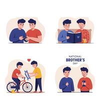 Two Brothers Expressing Strong Bond Through Warm Hug and Smiles vector