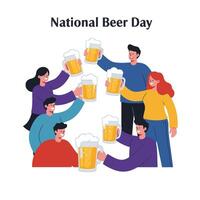 Happy Beer Day Celebration with Cute Beer Characters and Party Cheers vector