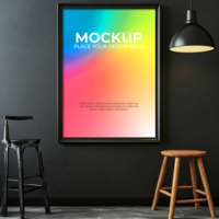 Realistic metal floating frame mockup for futuristic artwork psd