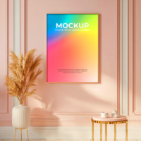 Square wooden frame mockup with soft lighting effects psd