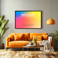 Realistic thin-bordered frame mockup for professional visualizations psd