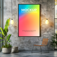 Abstract thin-border frame mockup for digital posters psd