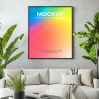 Hanging blank picture frame mockup for realistic renderings psd