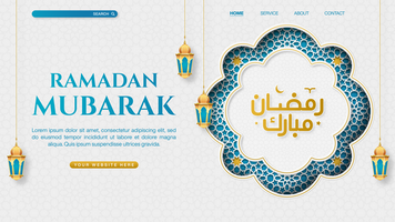 Realistic Ramadan Mubarak Banner Template For Landing Page Design With Islamic Pattern psd