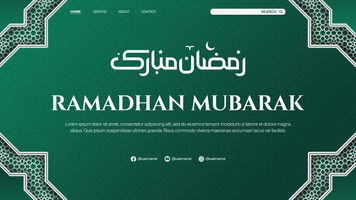 Ramadhan Mubarak Banner Template For Landing Page Design With Islamic Pattern Gradient Green Theme psd