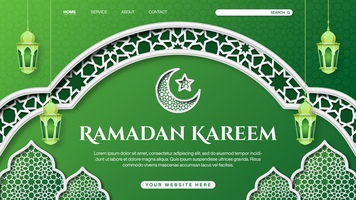 Ramadan Kareem Web Banner Template Design With Islamic Background Gradient Green Theme psd