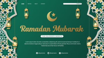 Gradient Ramadan Mubarak Banner Template for Landing Page Design with Islamic Pattern Background psd