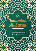 Gradient Ramadan Mubarak Banner Template for Flyer Poster Design with Islamic Pattern Background psd