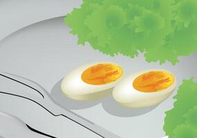 A plate with two eggs and a fork and knife vector