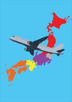 An airplane flying over the map of japan vector