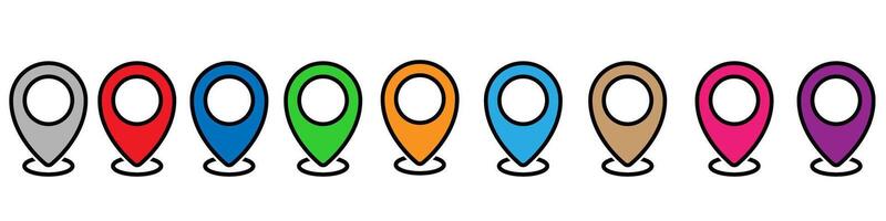 Set of map pointers in different colors. illustration. Eps 10 vector