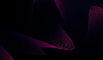 An abstract wave-like design with thin, flowing lines in shades of pink and blue against a dark gradient background with moving lines design illustration. vector