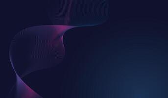 Abstract wave-like design with thin, flowing lines of pink and blue against a dark gradient background. technology background with flowing dynamic waves. illustration vector