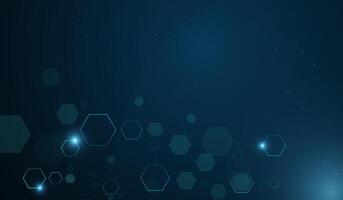 A series of interconnected hexagons with a neon blue glow create a modern, high-tech aesthetic, representing data networks, AI, and innovation.. illustration. vector