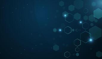 A glowing hexagonal network structure against a dark blue background, symbolizing digital connectivity, blockchain, and futuristic technology. illustration vector