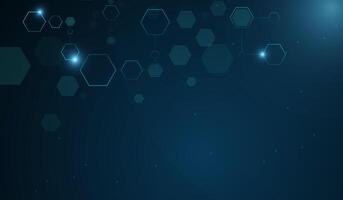 The hexagons shapes with a neon blue glow create a modern, high-tech aesthetic, representing data networks, AI, and innovation, illustration. vector