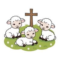 Peaceful Sheep Resting on a Hill vector