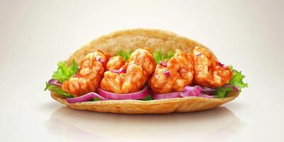 Deliciously crafted shrimp taco with vibrant toppings and fresh ingredients ready to be enjoyed photo