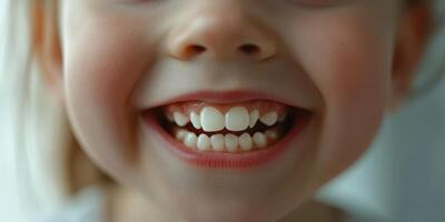 Smiling child showcasing a gap-toothed grin in a bright indoor setting during the day photo
