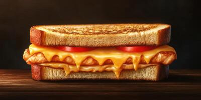 Grilled cheese sandwich with melted cheddar and fresh tomato slices on toasted bread photo