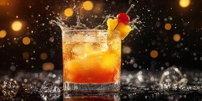 Splashing cocktail created with fresh ingredients served in a vibrant setting during a lively evening gathering photo