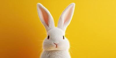 White rabbit with large ears against a bright yellow background during daylight hours photo