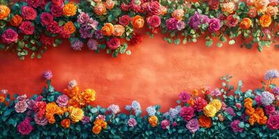 Colorful flower wall decoration transforms urban space with vibrancy and charm photo