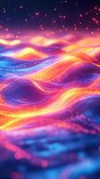 Vibrant waves of light and color shimmer in an ethereal ocean at dusk photo