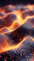 Bright orange and blue abstract pattern resembling waves with shimmering dots at dusk photo