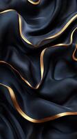 Elegant dark fabric with golden accents gently draped at an indoor setting highlighting its soft texture and luxurious appeal photo