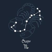 Scorpio, constellation and zodiac sign on the background of the cosmic universe. Blue and white design. Illustration vector