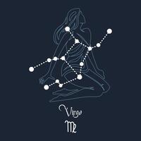 Virgo, constellation and zodiac sign on the background of the cosmic universe. Blue and white design. Illustration vector