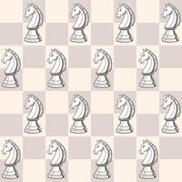 Seamless pattern with a chess knight on a checkered background. Print in pastel colors vector